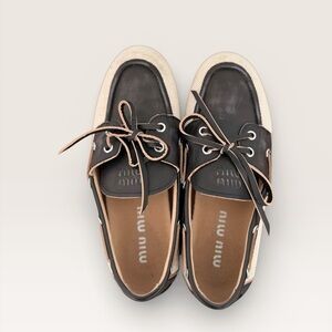 Miu Miu Black and Cream Boat Shoes